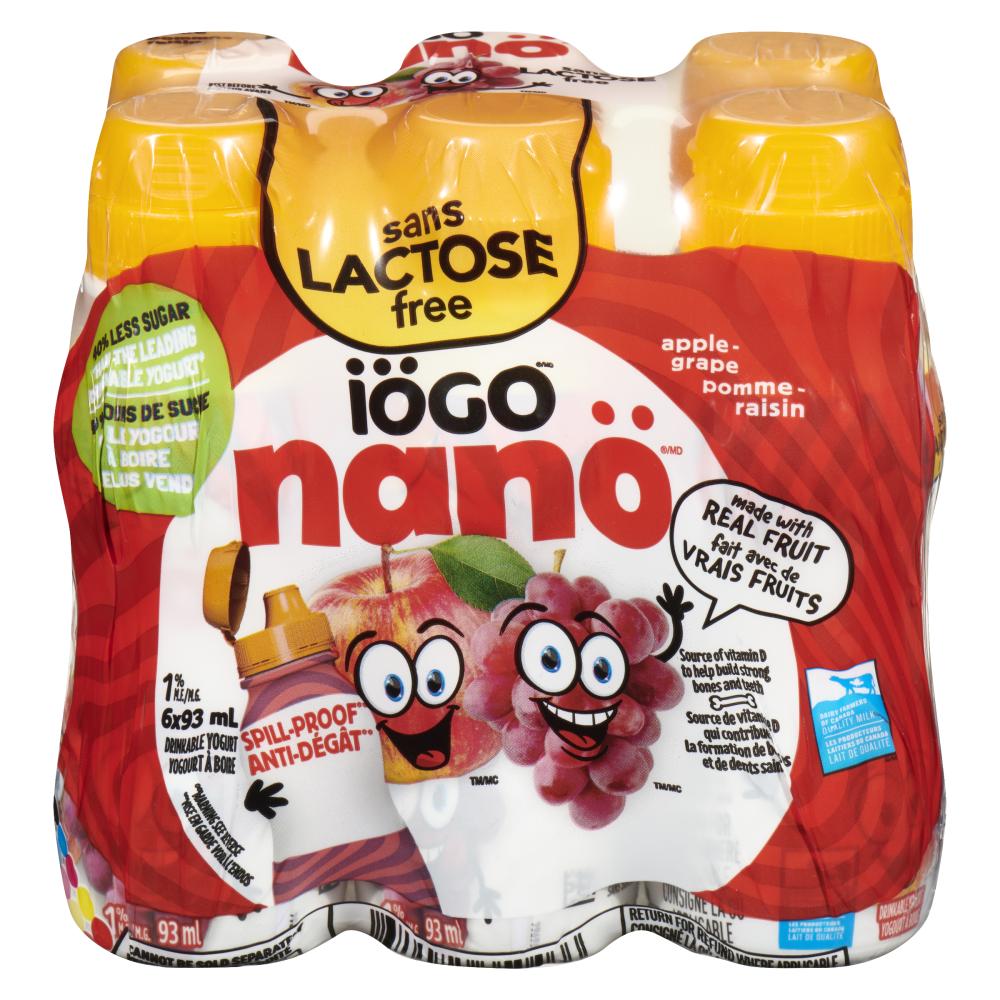 IÖGO YOGURT DRINK 1% NANO APPLE-RASPBERRY, 4 X 6 X 93 ML