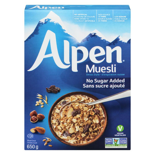 ALPEN UNSWEETENED MUESLI CEREALS, 12 X 650 G