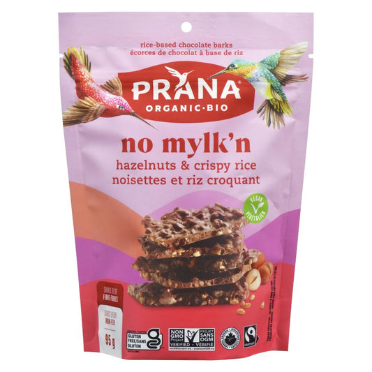 PRANA DARK CHOCOLATE BARK WITH HAZELNUTS AND RICE, 8 X 95 G
