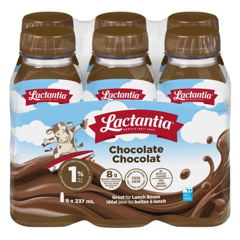 LACTANTIA CHOCOLATE MILK BOTTLE 1%, 2 X 6 X 237 ML