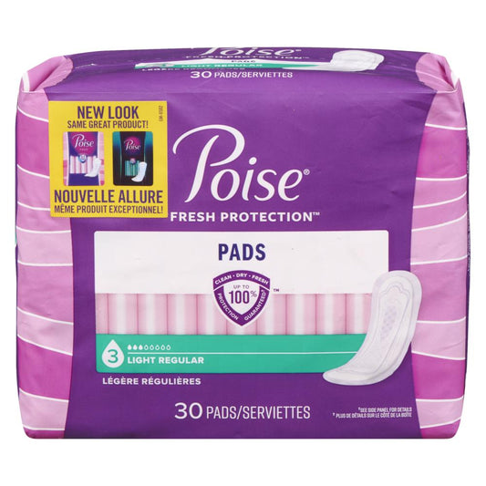 POISE LIGHT ABSORBENCY PADS, 4 X 30 UN