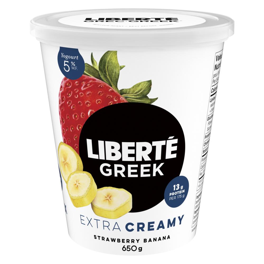 LIBERTE GREEK YOGURT 5% STRAWBERRY BANANA, 6 X 650 G