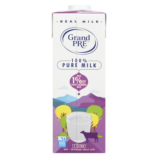 GRAND PRE NATURAL 1% UHT MILK, 12 X 1 L