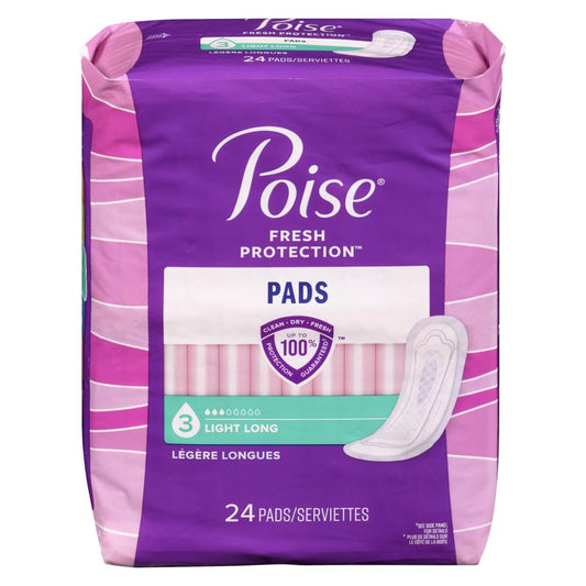 POISE ULTRA THIN LONG ULTIMATE ABSORBENCY PADS, 4 X 24 UN