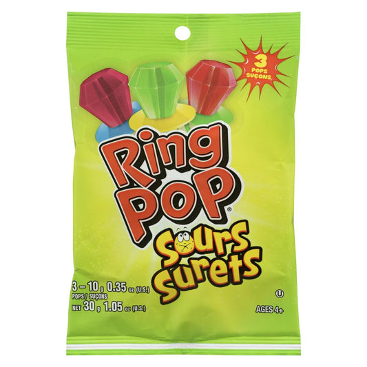 TOPPS RING POP SOUR BAG 3PK, 36 X 30 G