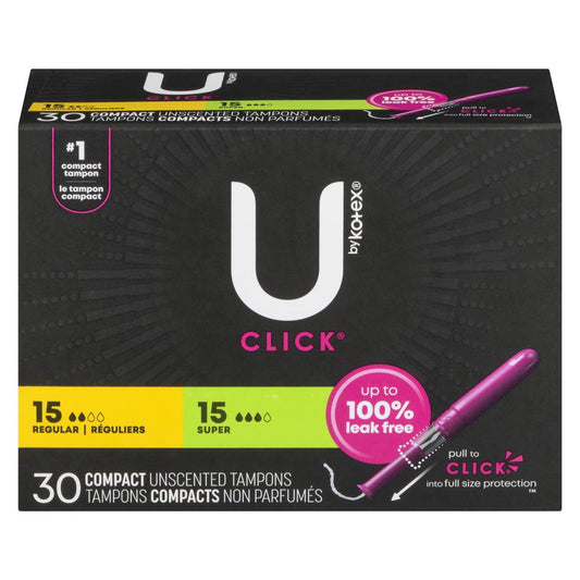 U BY KOTEX CLICK SPORT REGULAR TAMPONS, 6 X 30 UN