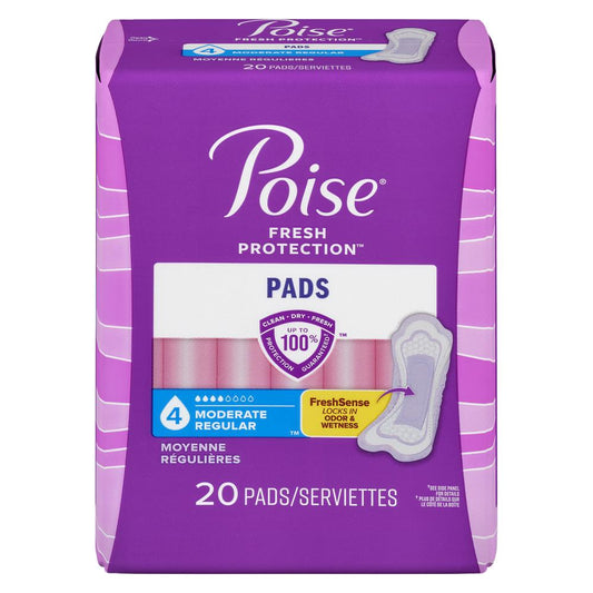 POISE MODERATE ABSORBENCY PADS, 6 X 20 UN
