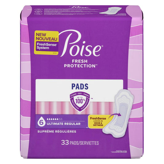 POISE ULTIMATE COVERAGE HYGIENE PADS, 4 X 33 UN