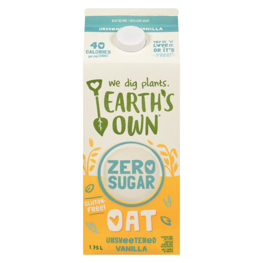 EARTH'S OWN, OAT UNSWEETENED VANILLA - ZERO SUGAR, 6 x 1.75L