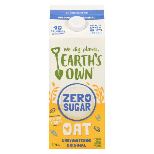 EARTH'S OWN, OAT ZERO SUGAR UNSWEETENED ORIGINAL, 6 x 1.75L