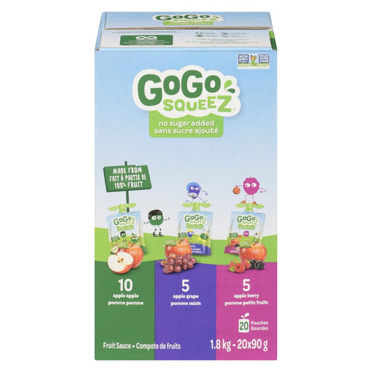 GOGOSQUEEZ 3 FLAVOR PACK APPLE STRAWBERRY LITTLE FRUITS, 2 X 20 X 90 G
