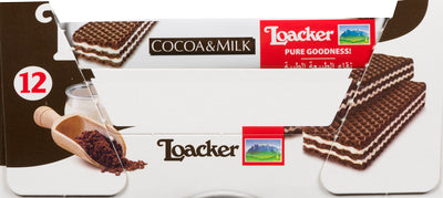 LOACKER WAFER CACAO & MILK, 12 X 45 G