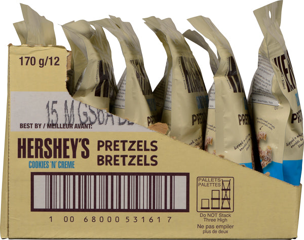 HERSHEY DIPPED PRETZELS COOKIES AND CREAM, 12 X 170 G