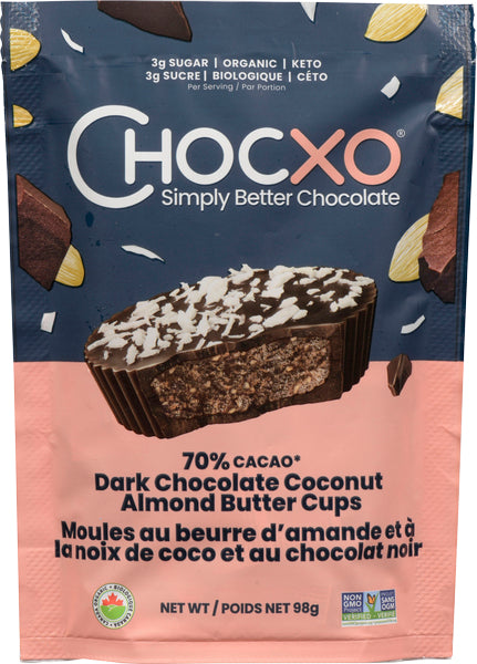 CHOCXO, ASST CUP - ALMOND PEANUT BUTTER COCONUT, 54 x 98G