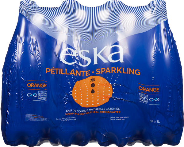 ESKA, ORANGE CARBONATED BOTTLE SPRING WATER, 12 X 1 L