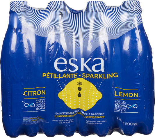 ESKA, LEMON CARBONATED BOTTLE SPRING WATER, 12 X 1 L