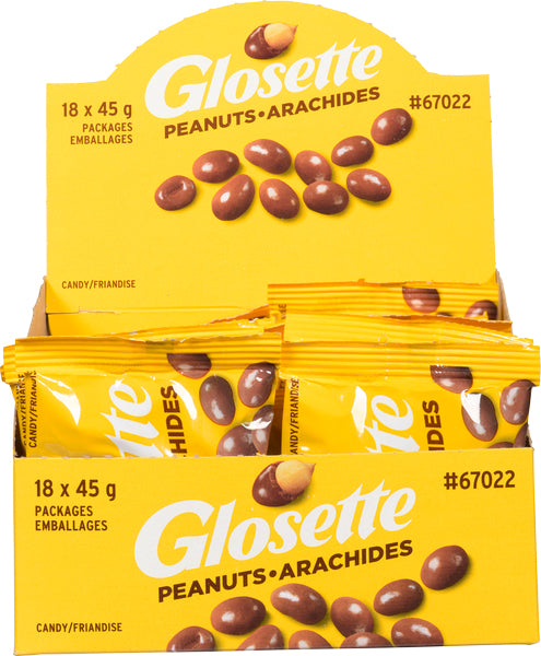 GLOSETTE CHOCOLATE COVERED PEANUTS, 18 X 45 G