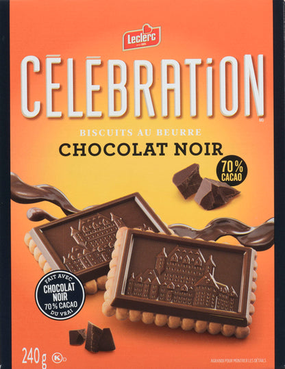 LECLERC CELEBRATION DARK CHOCOLATE TABLET COOKIE, 12 X 240 G