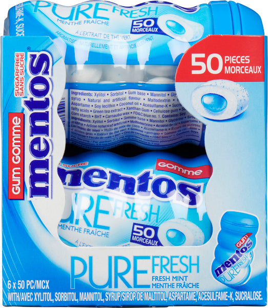 MENTOS FRESH MINT GUM, 6 X 1 UN