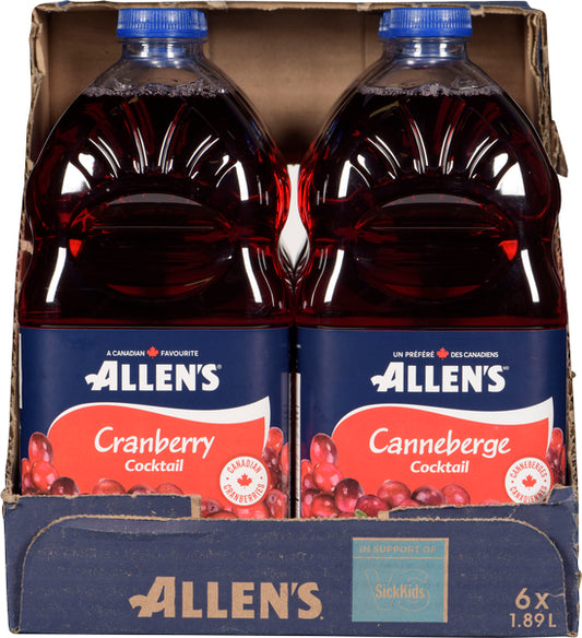ALLENS CRANBERRY JUICE, 6 X 1.89 L