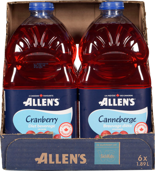 ALLENS DIET CRANBERRY COCKTAIL, 6 X 1.89 L