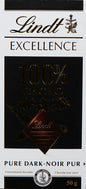 LINDT EXCELLENCE BAR CHOCOLATE 100% COCOA, 18 X 50 G
