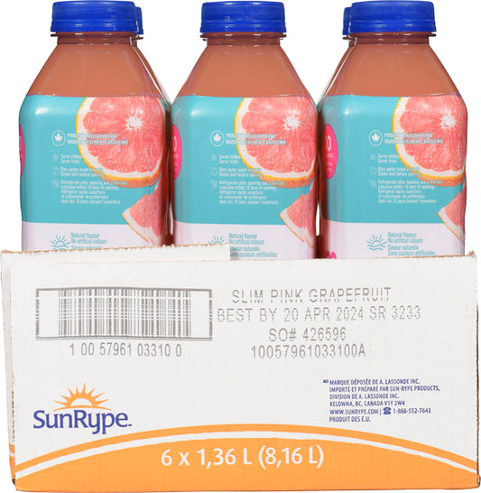 SUNRYPE SLIM PINK GRAPEFRUIT DRINK, 6 X 1.36 L