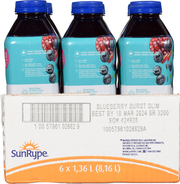 SUNRYPE SLIM BLUEBERRY EXPLOSION DRINK, 6 X 1.36 L