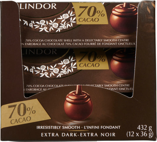 LINDOR 70% COCOA 3 PACK, 12 X 36 G