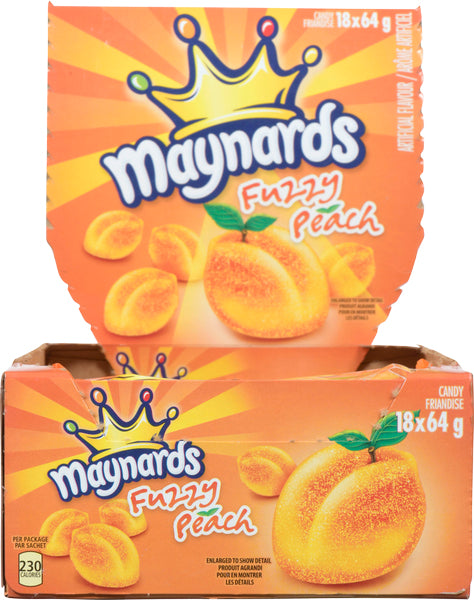 MAYNARDS FUZZY PEACH CANDY, 18 X 64 G