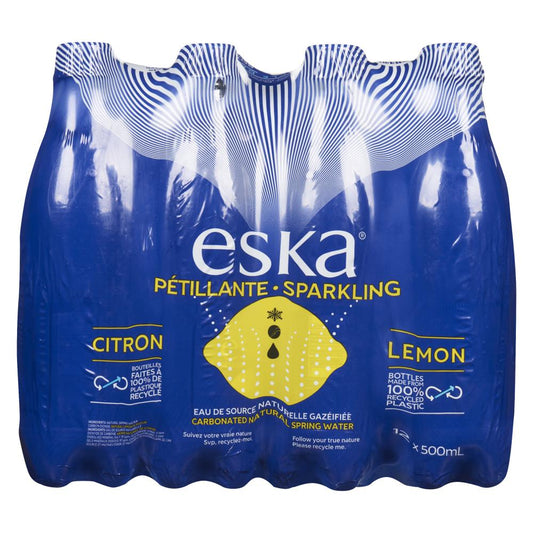 ESKA, CARBONATED BOTTLE LEMON SPRING WATER, 12 X 500 ML