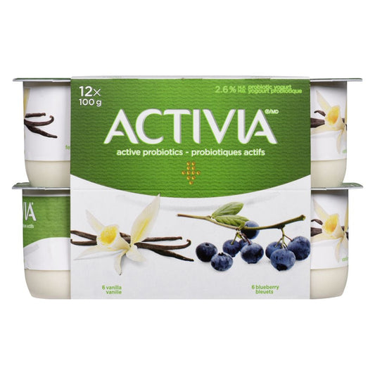 ACTIVIA YOGURT WITH CEREALS AND BLUEBERRY VANILLA, 4 X 12 X 100 G