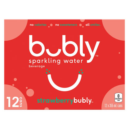 BUBLY STRAWBERRY SPARKLING WATER, 12 x 355 ML