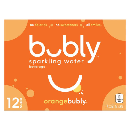BUBLY ORANGE SPARKLING WATER, 12 x 355 ML