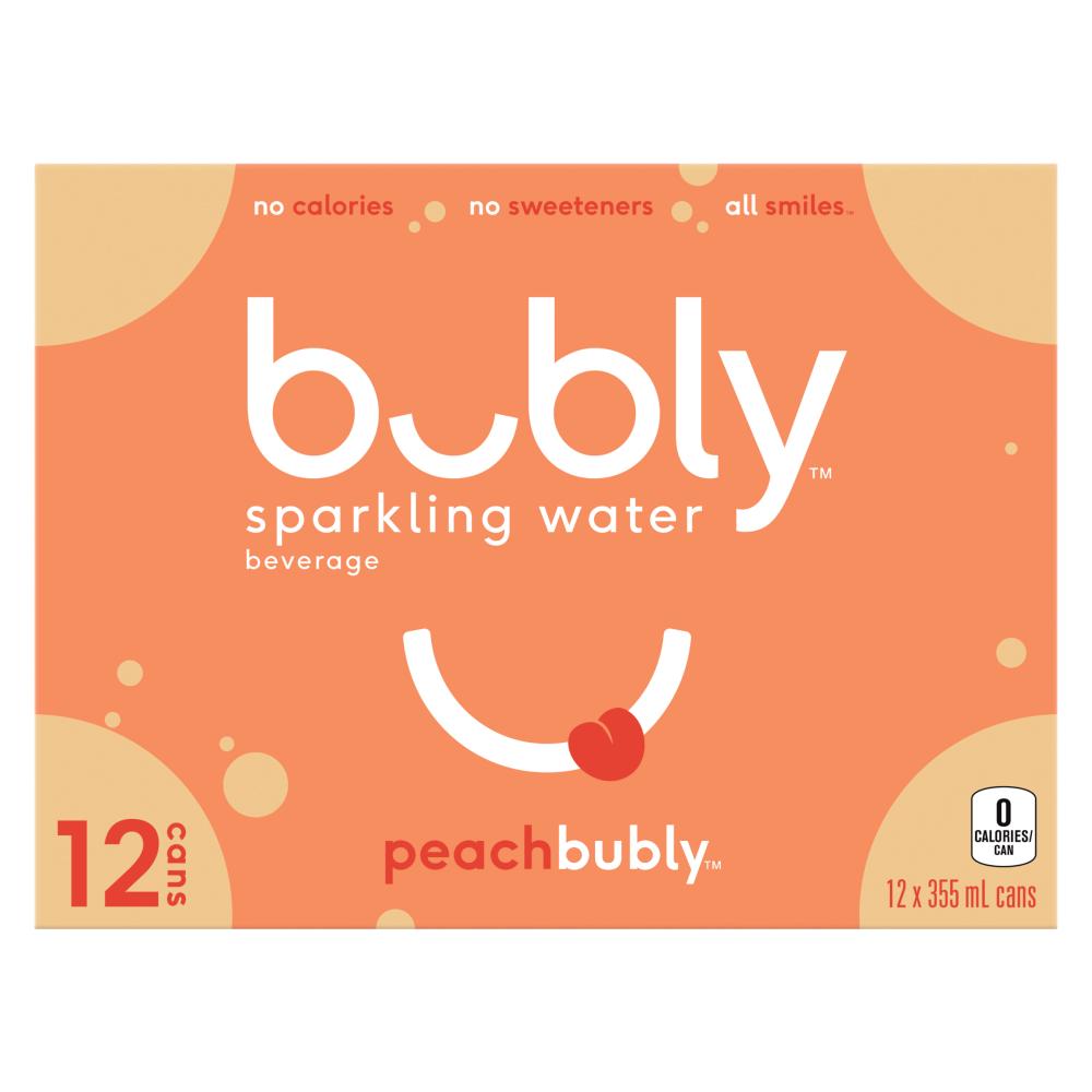 BUBLY PEACH SPARKLING WATER, 12 x 355 ML