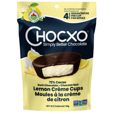 CHOCXO, 72% DARK ORGANIC LEMON CREME CUP, 6 x 98G