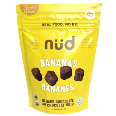 NUD FUD, DARK CHOCOLATE COVERED BANANAS, 6 x 100G