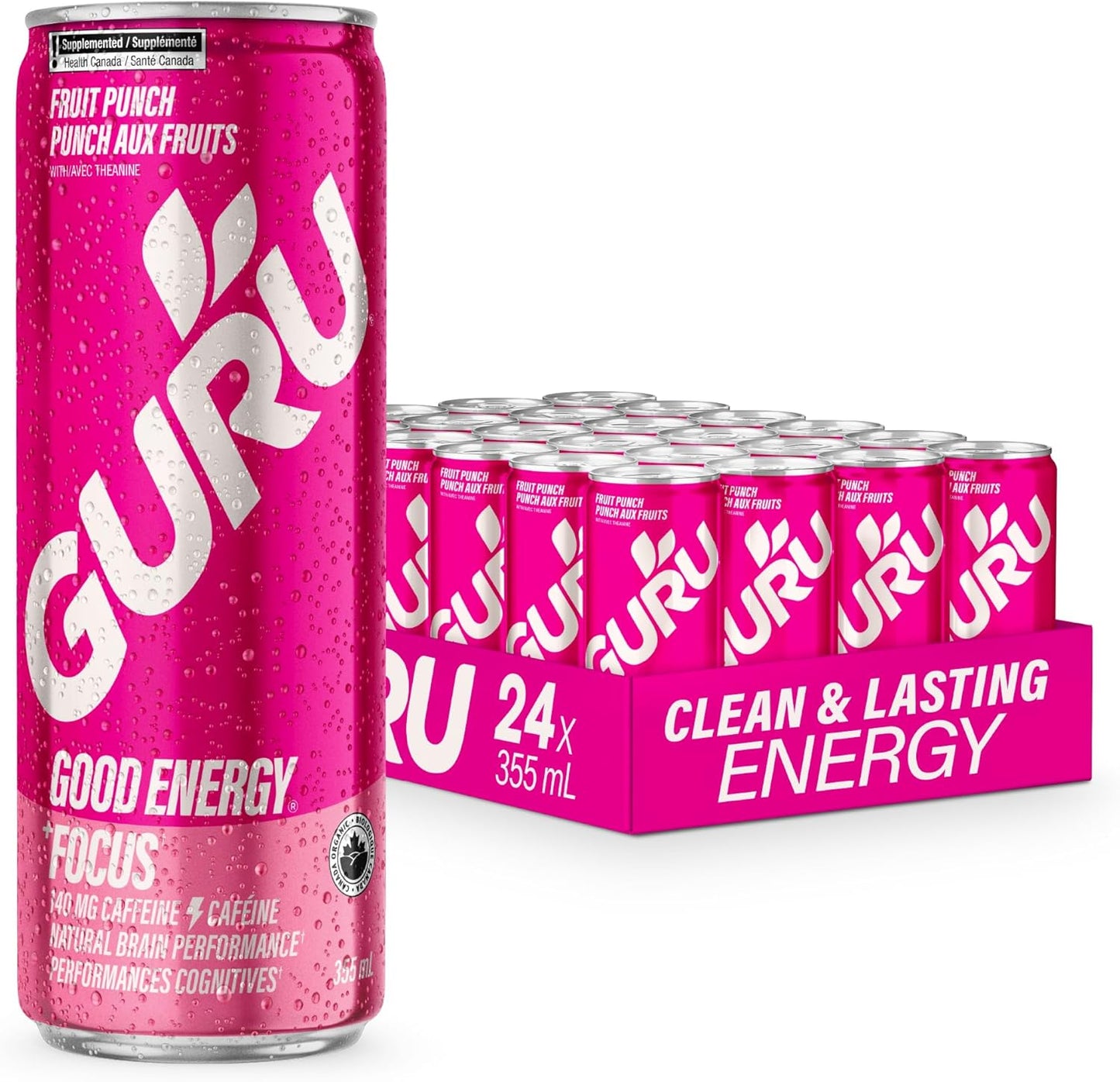 GURU BEVERAGE, THEANINE FRUIT PUNCH, 24 x 355ML