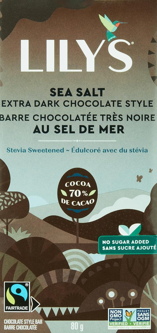 LILY'S SWEETS, 70% EXTRA DARK CHOC STYLE- SEA SALT, 20 x 80G
