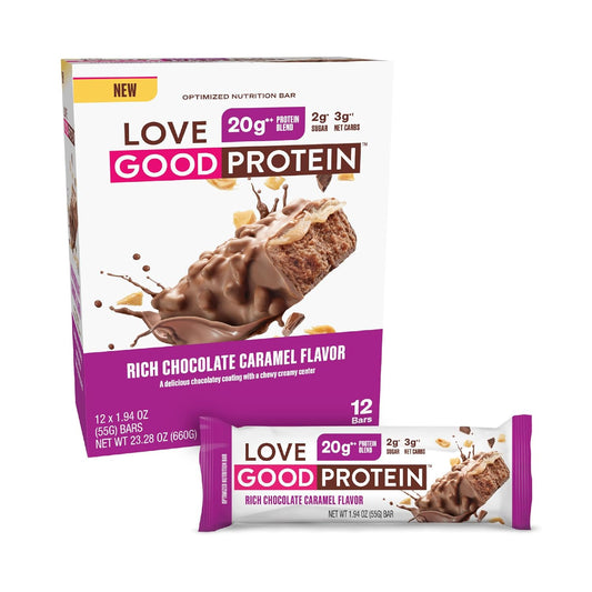 LOVE GOOD FATS, CHOCOLATE CARAMEL PROTEIN BAR, 12 x 55G