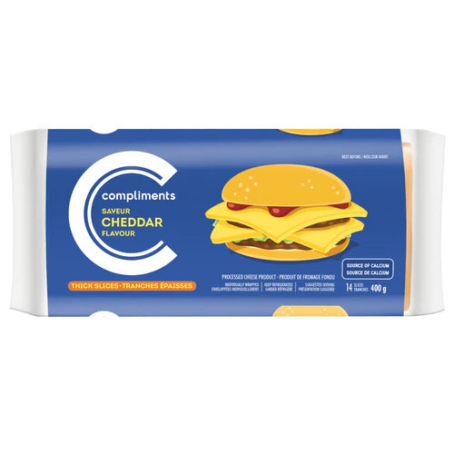 COMPLIMENTS SLICED THICK CHEDDAR CHEESE, 12 X 400 G