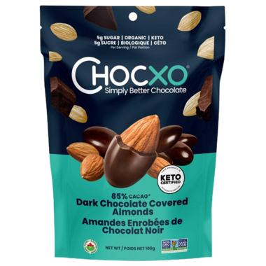CHOCXO, CHOCKETO 85%DK COVERED ALMONDS POUCH, 6 x 100G