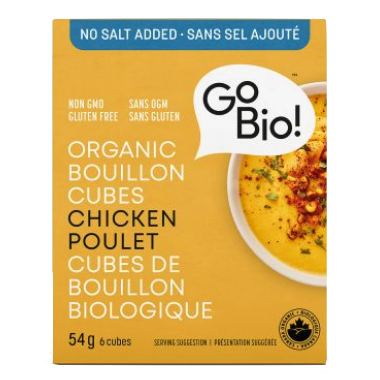 GO-BIO, NO SALT ADDED ORGANIC CHICKEN CUBES, 15 x 54G