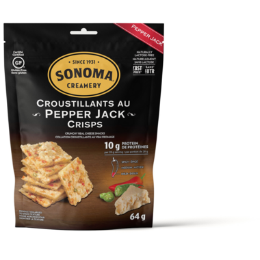 SONOMA CREAMERY, PEPPER JACK CRISPS CHEESE SNACKS, 12 x 64G