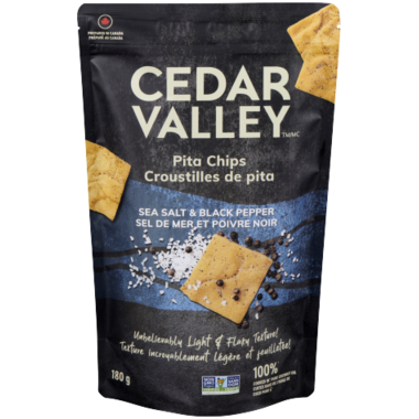 CEDAR VALLEY, SEA SALT & BLACK PEPPER PITA CHIPS, 12 x 180G