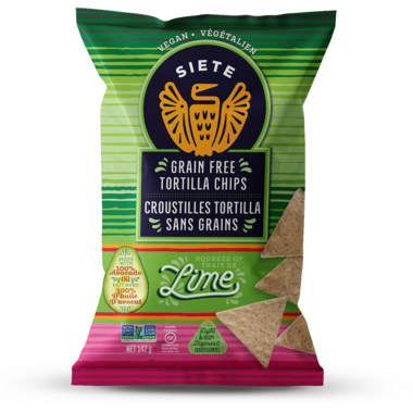 SIETE, GRAIN FREE TORTILLA CHIPS - LIME, 12 x 142G