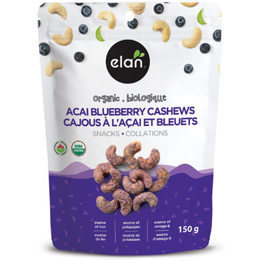 ELAN, ORGANIC ACAI BLUEBERRY CASHEWS SNACKS, 8 x 150G