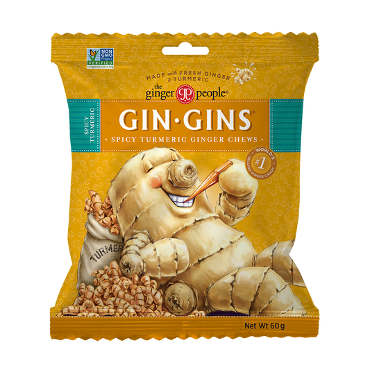 GINGERPEOPLE, GIN GINS SPICYTURMERIC GINGER CHEW CNDY, 12 x 60G