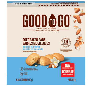 GOOD TO GO, VANILLA ALMOND SOFT BAKED BARS, 9 x 40G