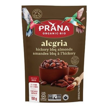 PRANA, ALEGRIA HICKORY BBQ ALMONDS, 8 x 150G